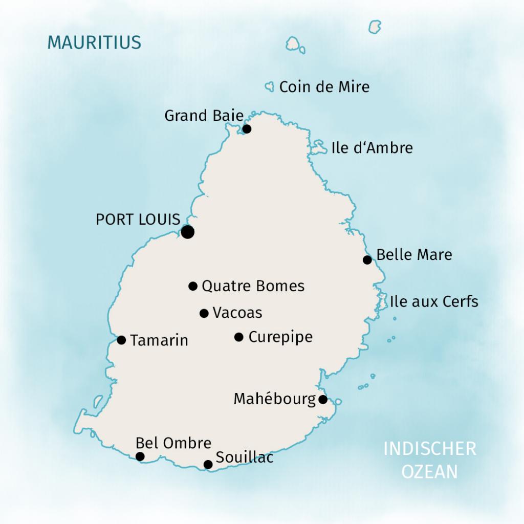 Karte von Mauritius im Indischen Ozean