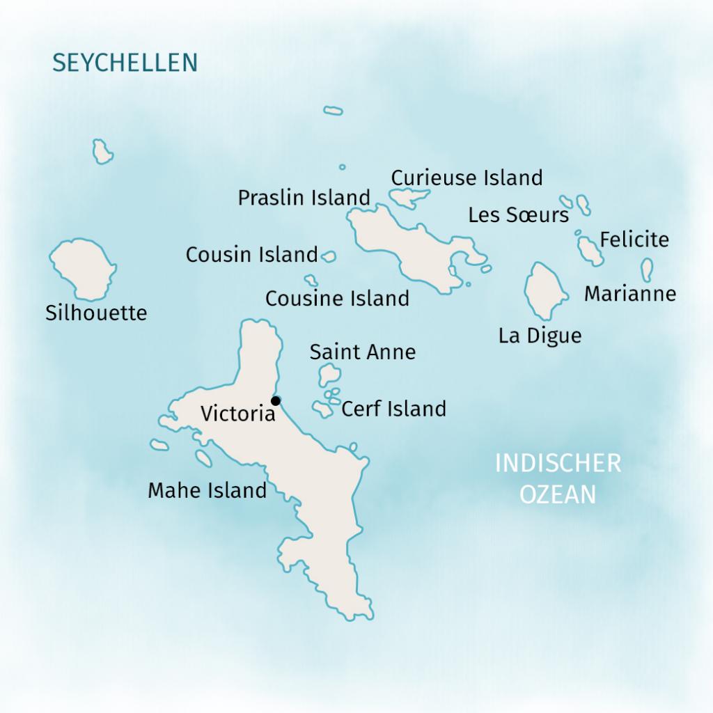 Karte der Inseln der Seychellen im Indischen Ozean